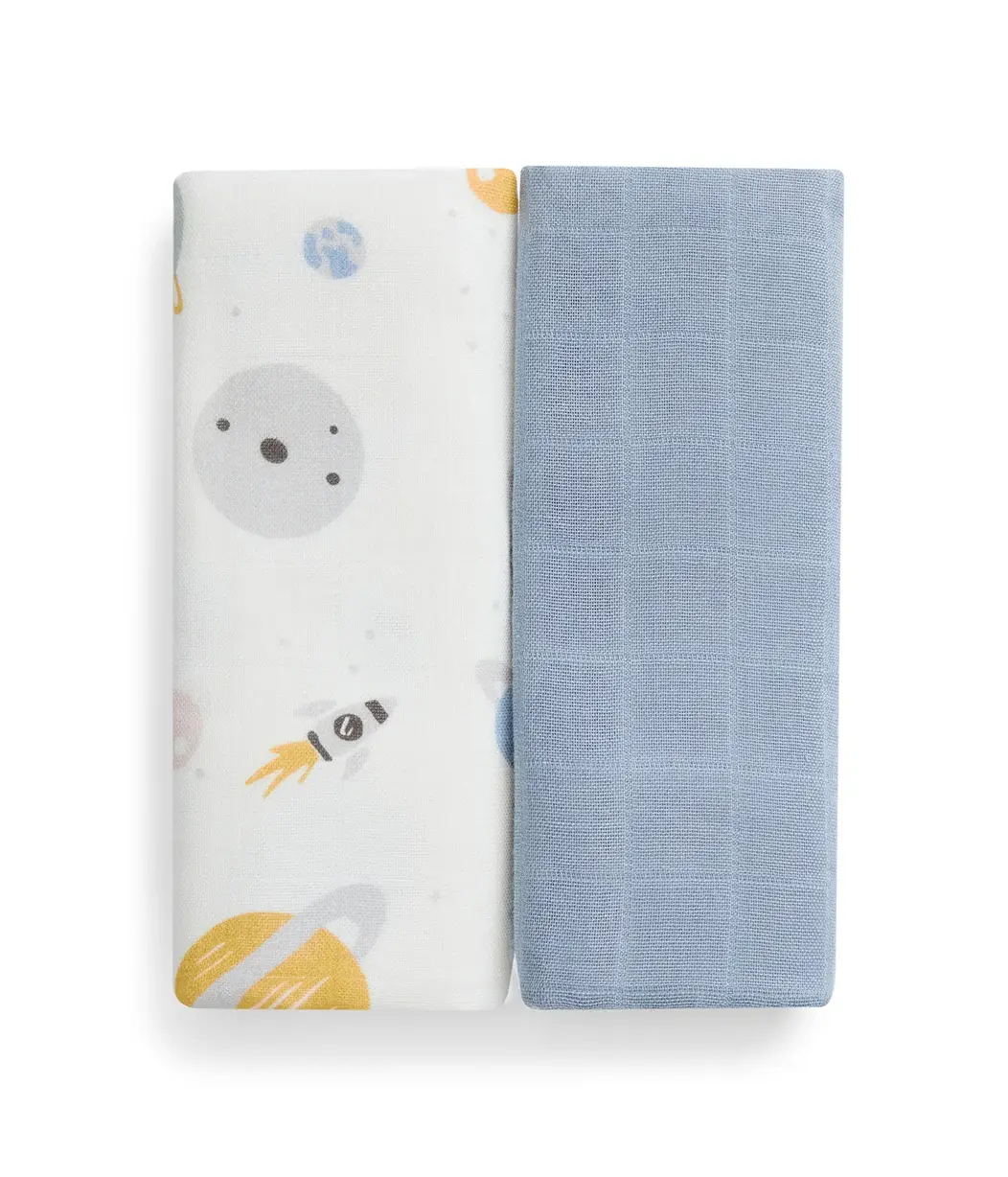 Love To Dream Love to Dream Burp Cloth 2 Pack Mist Blue Rocket
