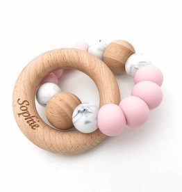 OneChewThree OneChewThree Single Rattle Silicone and Beech Wood Teether