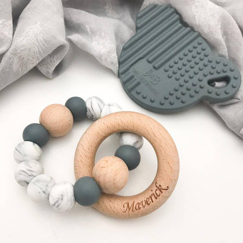 OneChewThree OneChewThree Single Silicone Beech Wood Teether