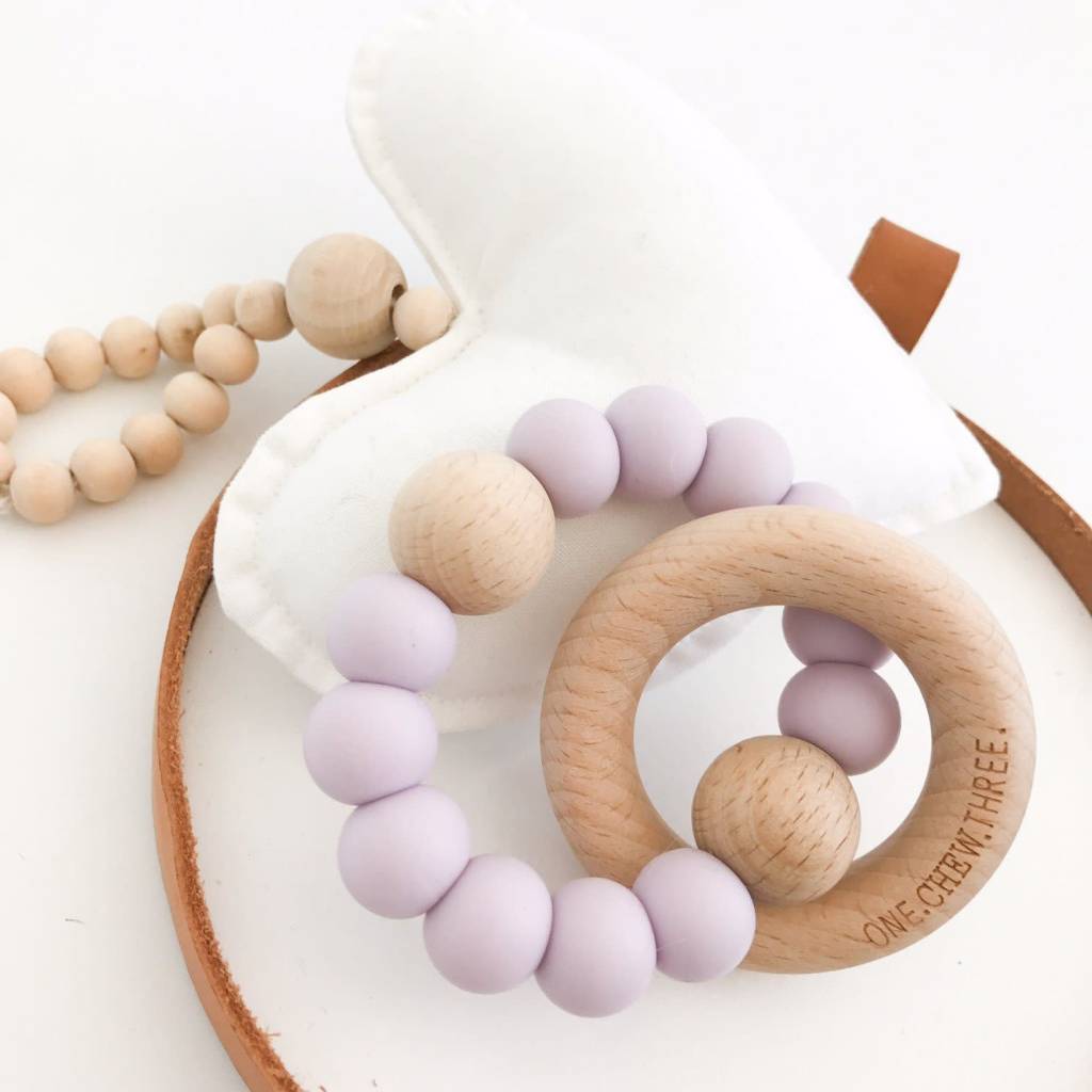 OneChewThree OneChewThree Single Silicone Beech Wood Teether