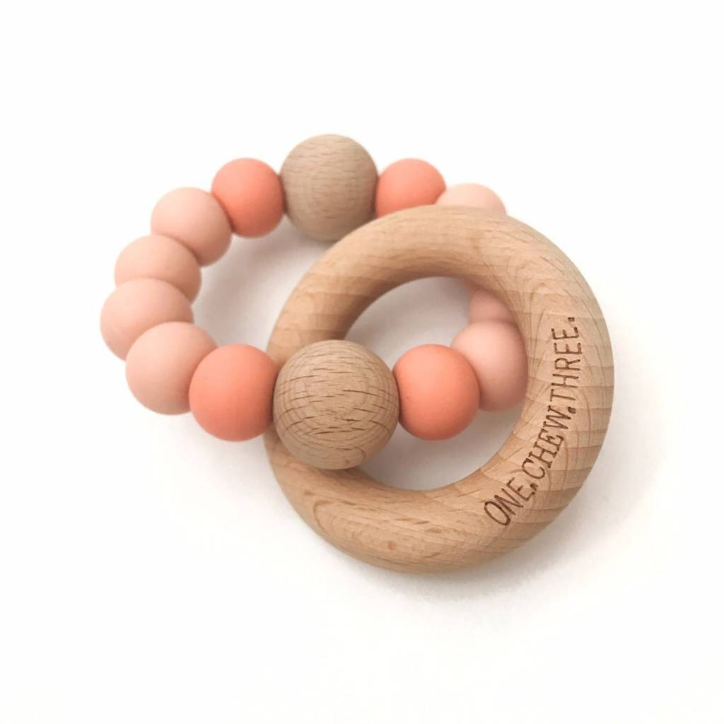 OneChewThree OneChewThree Single Silicone Beech Wood Teether