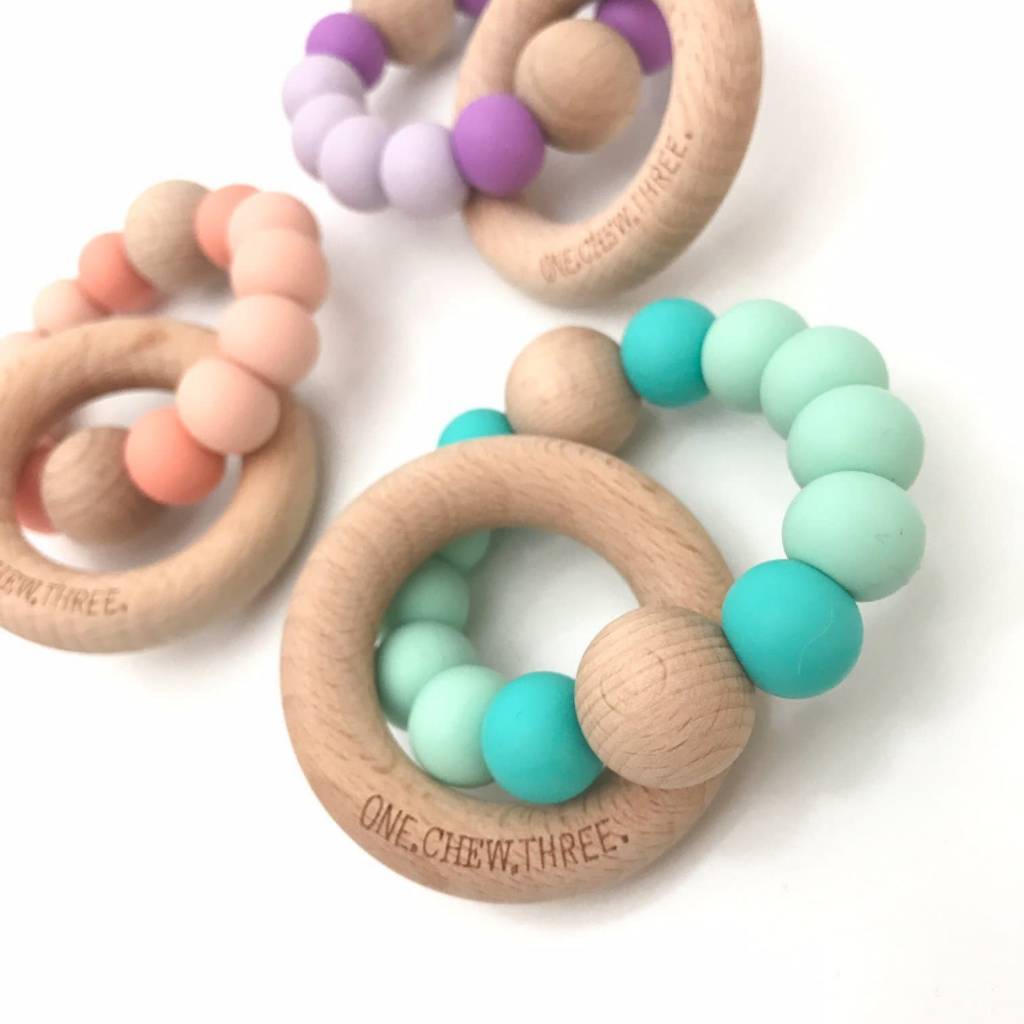 OneChewThree OneChewThree Single Silicone Beech Wood Teether