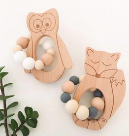 OneChewThree OneChewThree Fox/Owl/Bear Silicone Beech Wood Teether