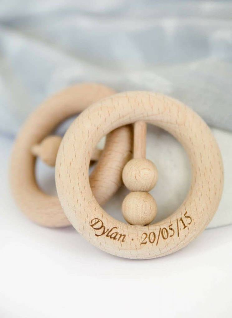 OneChewThree OneChewThree Natural Beech Wood Rattle Teether