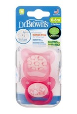 Dr Browns Dr Brown's PreVent Glow in the Dark Pacifier - Stage 1(2Pack) 0-6 months Pink