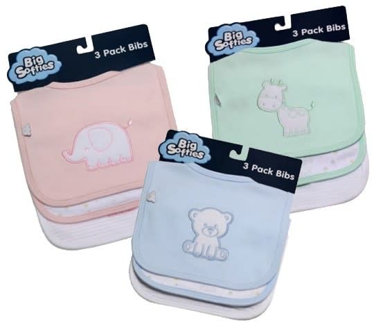 Big Softies Big Softies Cotton Bib 3Pk Assorted