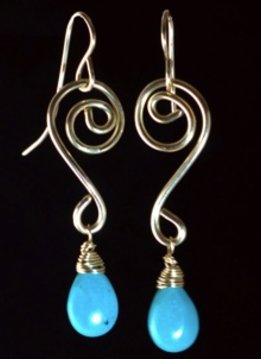 Something Charming Gold Swirl Hanging Earring with Blue Crystal