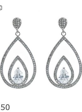 Cubic Zirconium and Silver Earrings with a 1.5 inch Drop