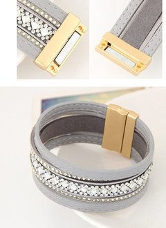 Faux Leather Magnetic Wrap Bracelet in Gray