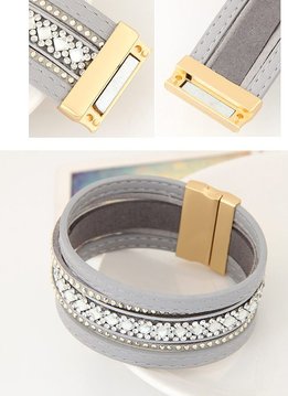 Faux Leather Magnetic Wrap Bracelet in Gray