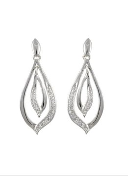Cubic Zirconium Silver Dangling Loop Earrings