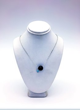 Hand Crafted Authentic Black Pearl with a Blue Crystal on a Sterling Silver Chain
