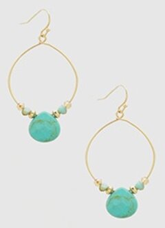 Semi Precious Teardrop Wire Beaded Dangle Earring