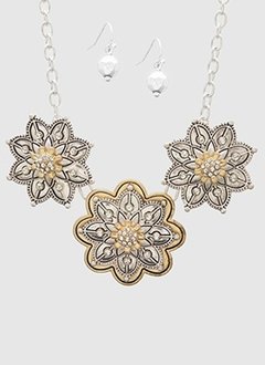 Two Toned Silver and Gold Flower Necklace