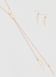Long Rose Gold Necklace with Feathers