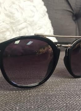 Glossy Black Sunglasses with Silver Bar
