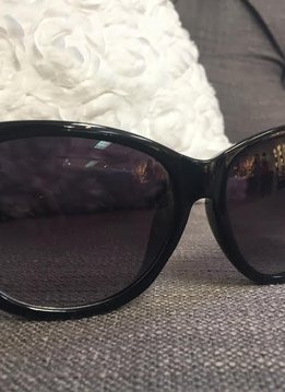 Glossy Black Sunglasses with Gold Chain Detail