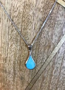 Sterling Silver Necklace with Synthetic Larimar Teardrop Pendant