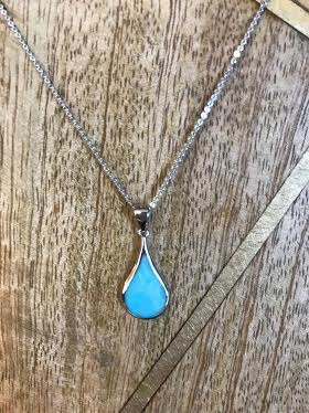 Sterling Silver Necklace with Synthetic Larimar Teardrop Pendant