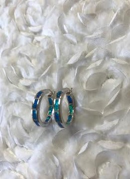 Sterling Silver Blue Opal Hoop Earrings