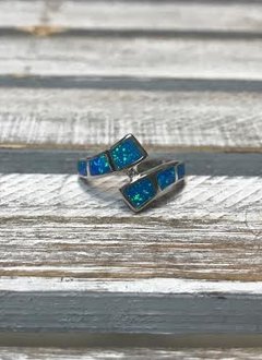 Sterling Silver and Blue Opal Split Band Ring, Size 6