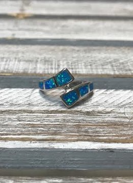 Sterling Silver and Blue Opal Split Band Ring, Size 5