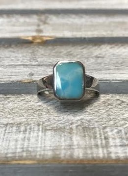 Sterling Silver and Larimar Rectangle Ring, Size 8