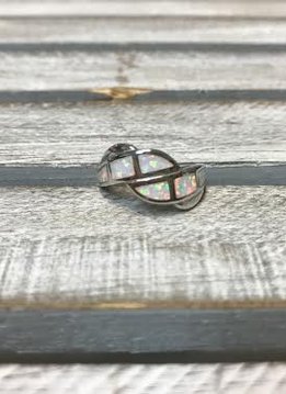 Sterling Silver and White Opal Ribbon Ring, Size 6
