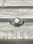 Sterling Silver and Round White Opal with CZ Halo Ring, Size 5