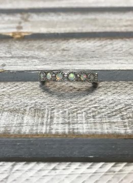 Sterling Silver with Round White Opal Eternity Band, Size 7