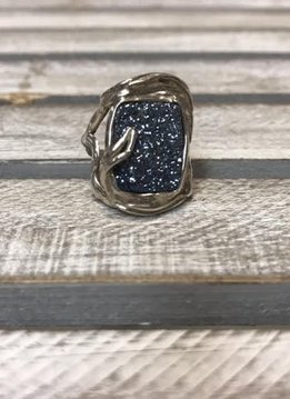 Hand Crafted Blue Druzy Sterling Ring, Sixe 6