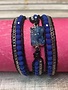Handmade Leather and Druzy Dark Blue Crystal Wrap Bracelet