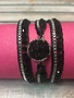 Handmade Leather and Druzy Black Crystal Wrap Bracelet