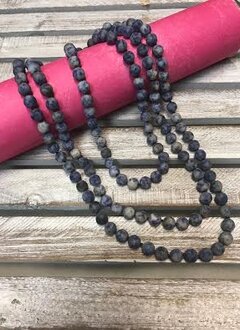 Handmade Matte Blue Marbled Bead Wrap Necklace