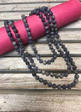 Handmade Matte Blue Marbled Bead Wrap Necklace