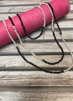 Handmade Small Black Crystal and Pearl Wrap Necklace