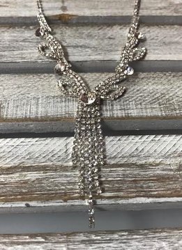 Silver Rhinestone Necklace with Tassel Decor