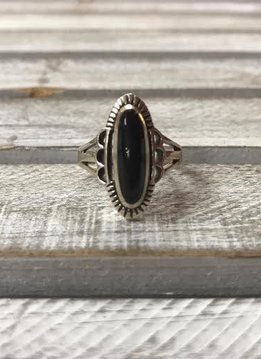 Sterling Silver Black Stone Statement Ring, Size 8