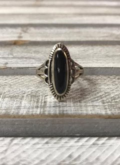 Sterling Silver Black Stone Statement Ring, Size 6