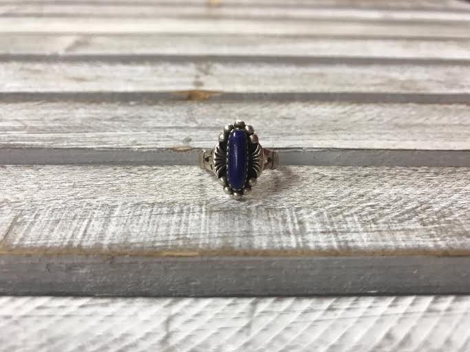 Sterling Silver Blue Stones Vintage Ring, Size 5