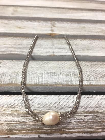 Handmade Silver Crystal Choker with Freshwater Pearl