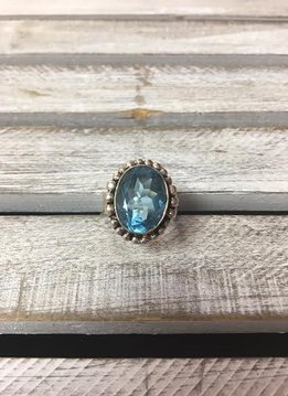 Sterling Silver Chunky Faceted Blue Topaz Oval Ring, Size 9