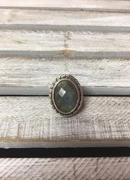 Sterling Silver Chunky Faceted Labradorite Oval Ring, Size 8