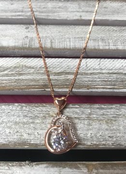 Cubic Zirconium Rose Gold Heart Pendant Necklace