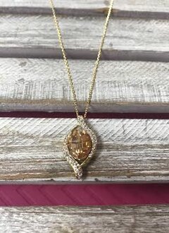 Cubiz Zirconia Gold Necklace with Champaign Colored Pendant