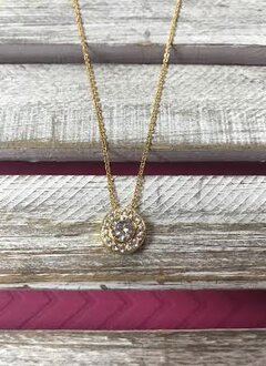 Cubic Zirconia Gold Necklace with Round Pendant
