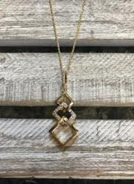 Cubic Zirconia Gold Necklace with Layered Squares Pendant