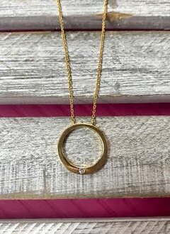 Cubic Zirconia Gold Necklace with Circle Pendant