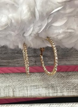 Rhinestone Gold Hoop Earrings, Rhinestones on the Inside