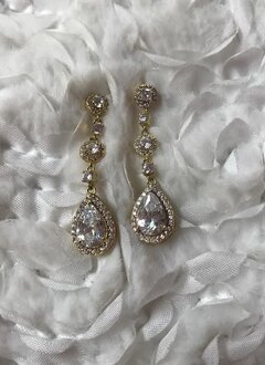 Cubic Zirconia Gold Tear Drop Dangle Earring